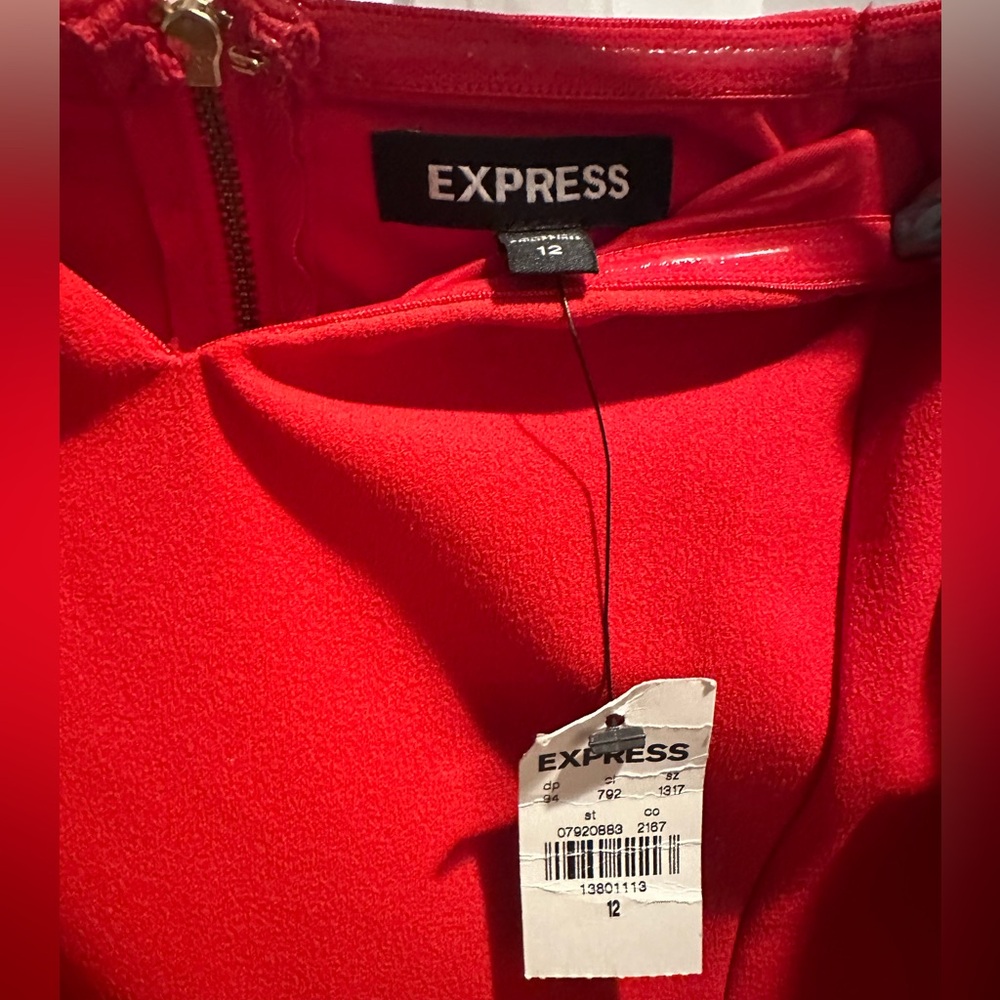 Express Strapless Red Straight-Leg Jumpsuit - Picture 6 of 6